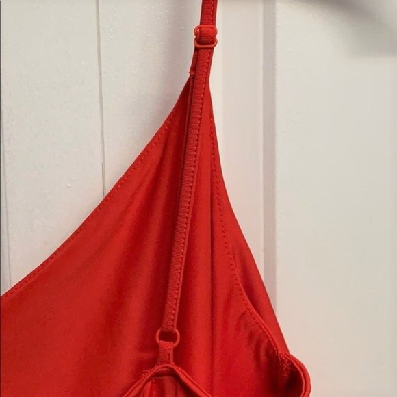 H&M Red V Neck Spaghetti Strap Stretch Ruffle Tank Top Size M - Picture 5 of 5